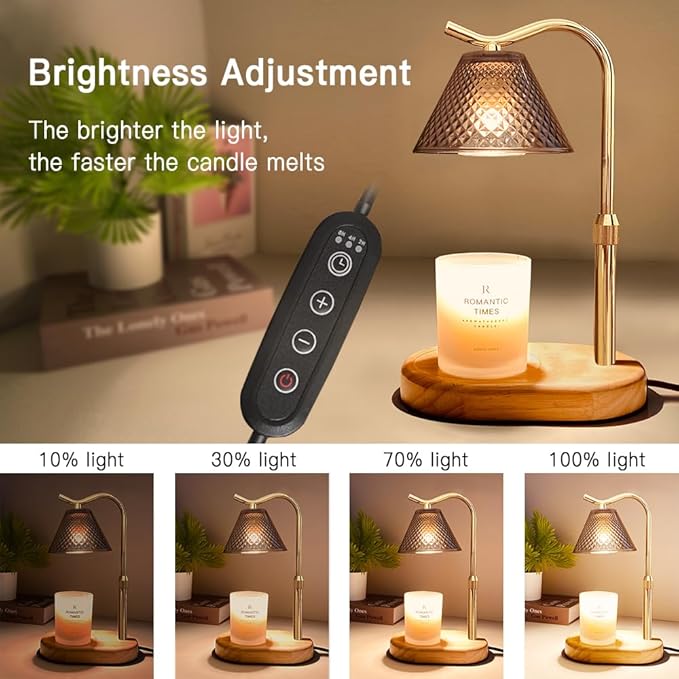 Adjustable Candle Warmer Lamp with 4 Dimmable Modes & 3 Timer Settings (2H/4H/8H)
