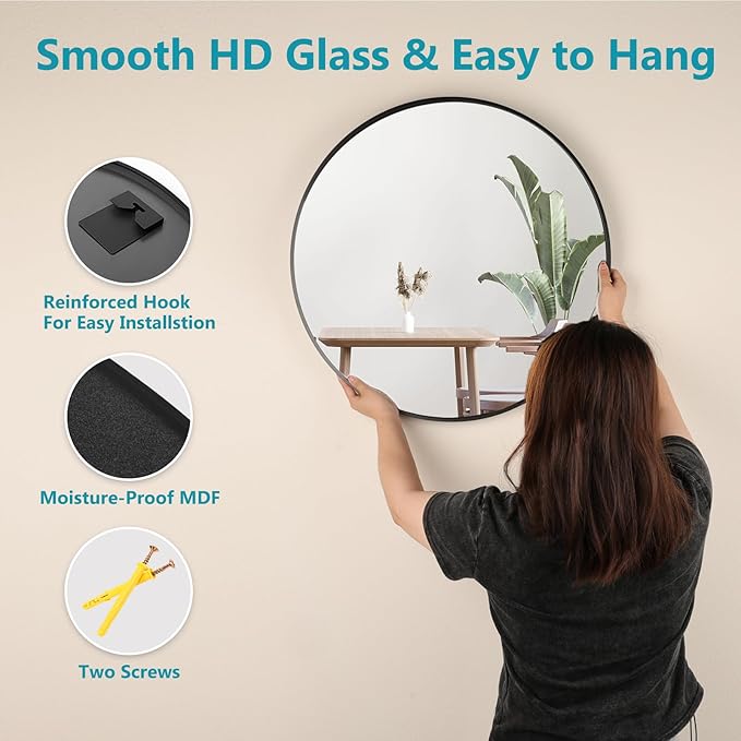 Fabuday Black Circle Mirror for Wall 20"