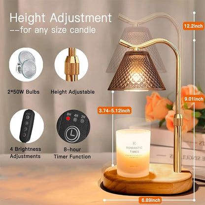 Adjustable Candle Warmer Lamp with 4 Dimmable Modes & 3 Timer Settings (2H/4H/8H)